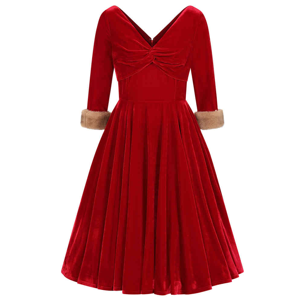 Banned - Nina Velvet Swing Flare jurk - Rood